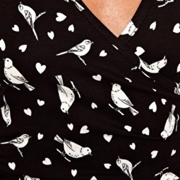 ASOS Skater Dress Wrap Front In Heart Bird Print - Picture 3 of 6